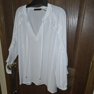 NEW - Ivanka Trump Sheer White Long Sleeved Blouse with Ruffles on Sleeves XL